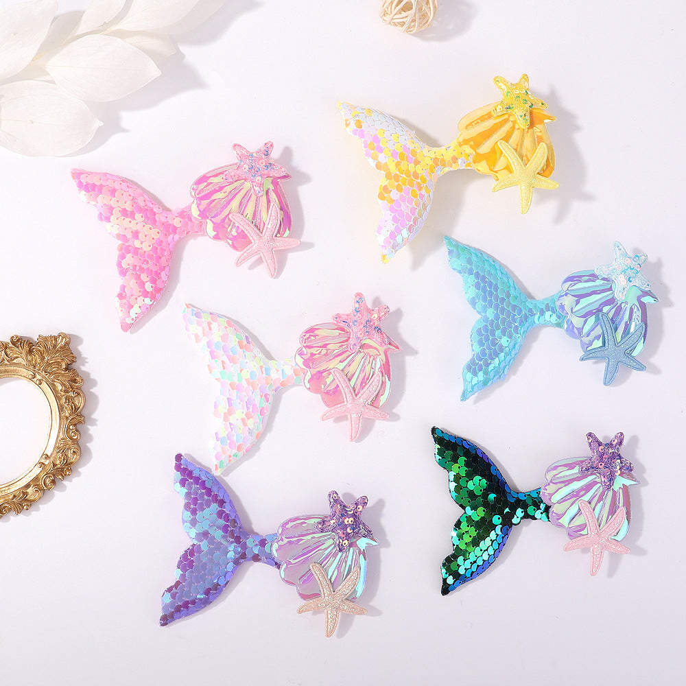 Wholesale Cartoon Mermaid Sequin Cloth Hair Clips